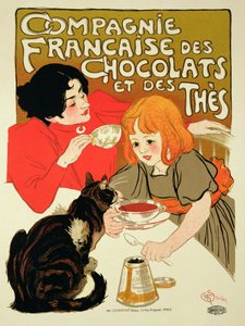 Poster ter promotie van de Franse chocolade- en theemaatschappij